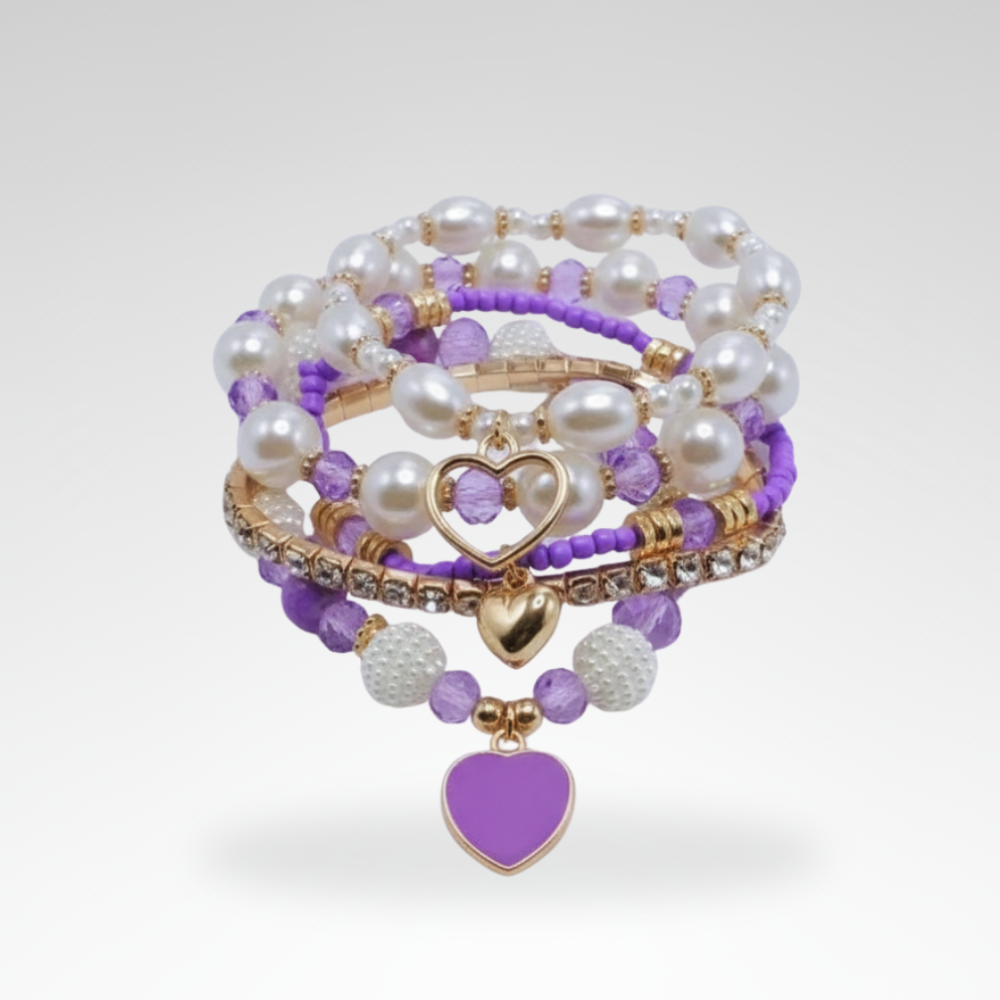 Evelyn – Chic Pearl and Crystal Beaded Bracelet Set