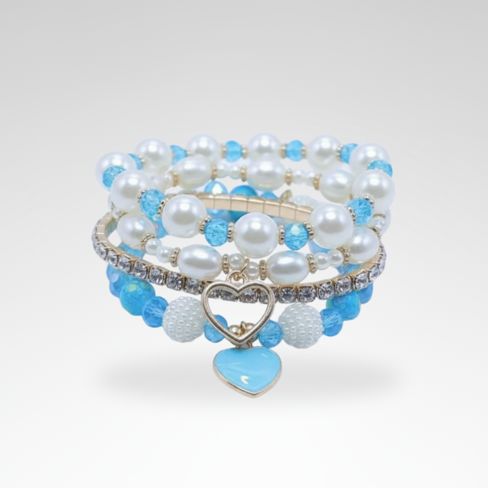 Evelyn – Chic Pearl and Crystal Beaded Bracelet Set