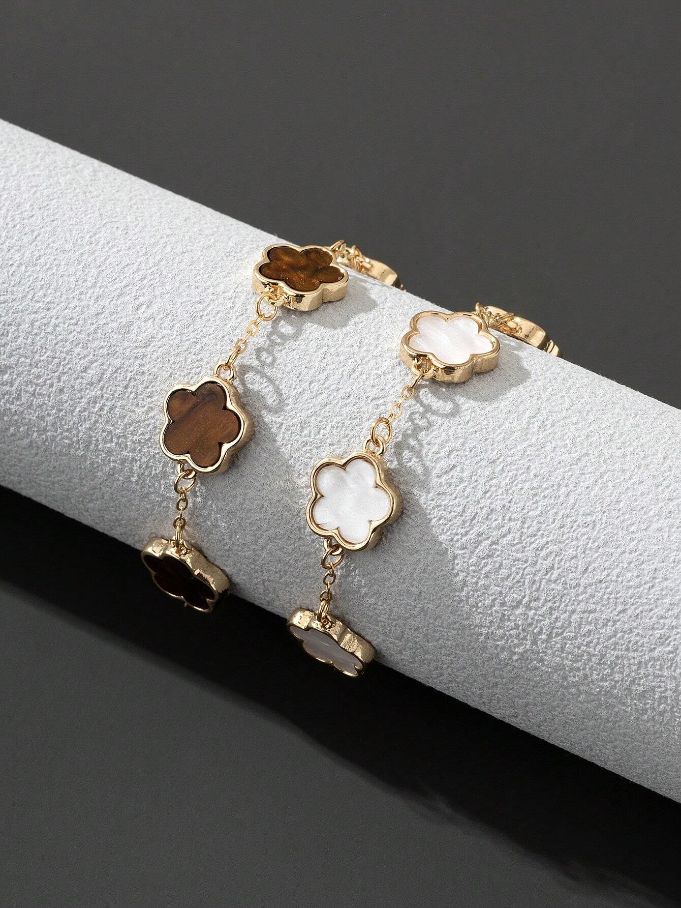 Evelyn – Elegant Black & White Clover Bracelet Set