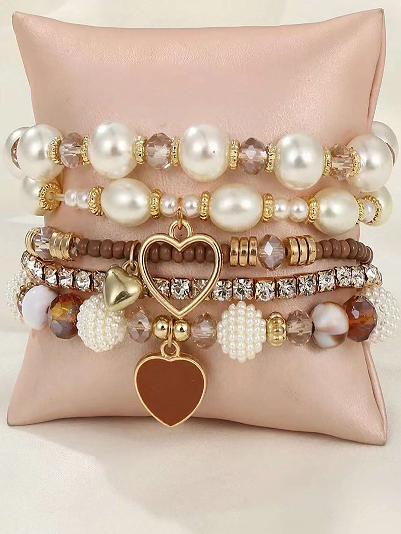Evelyn – Chic Pearl and Crystal Beaded Bracelet Set