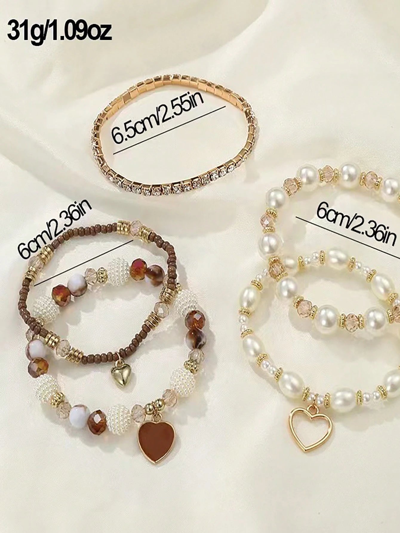 Evelyn – Chic Pearl and Crystal Beaded Bracelet Set