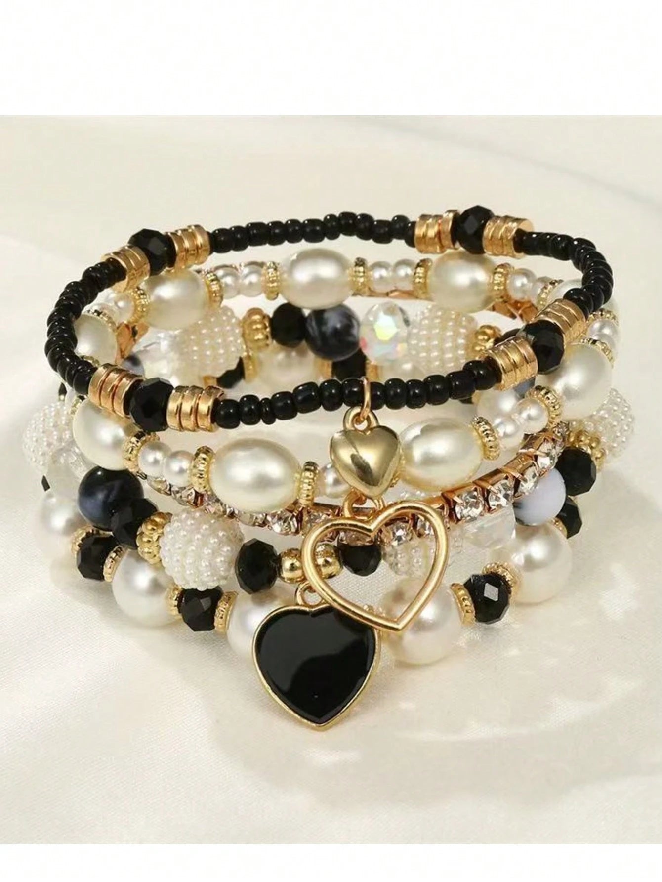 Evelyn – Chic Pearl and Crystal Beaded Bracelet Set