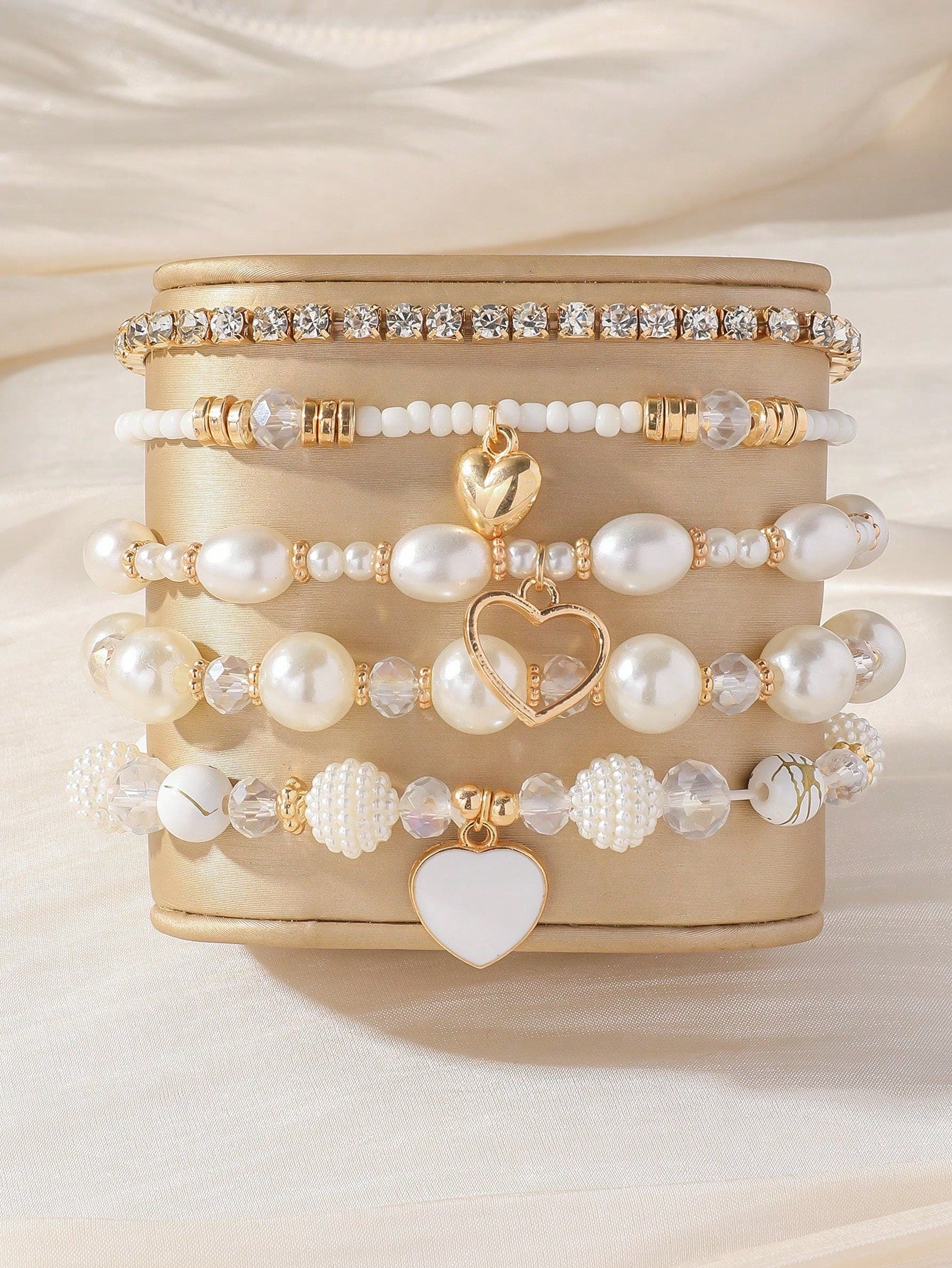 Evelyn – Chic Pearl and Crystal Beaded Bracelet Set