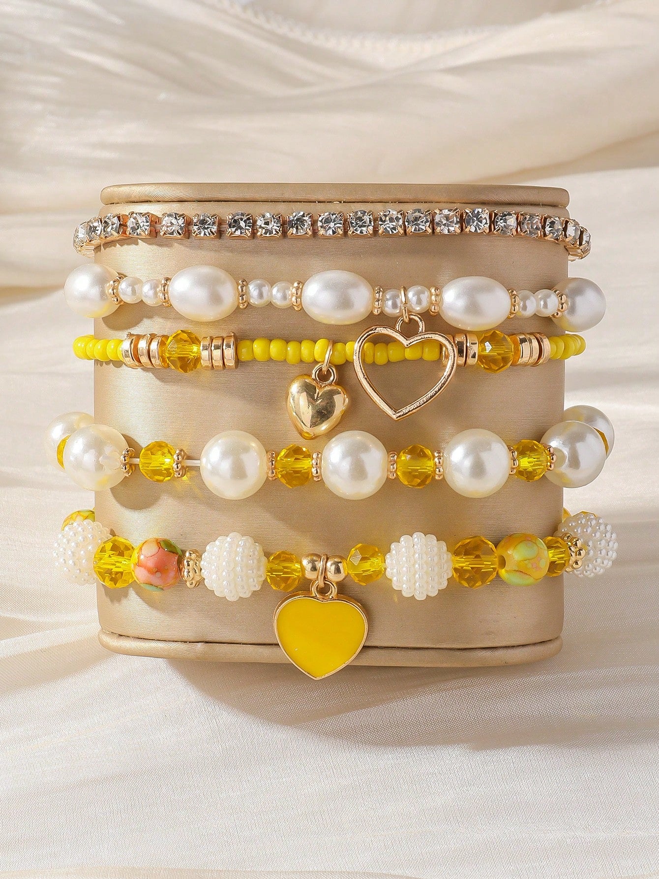 Evelyn – Chic Pearl and Crystal Beaded Bracelet Set