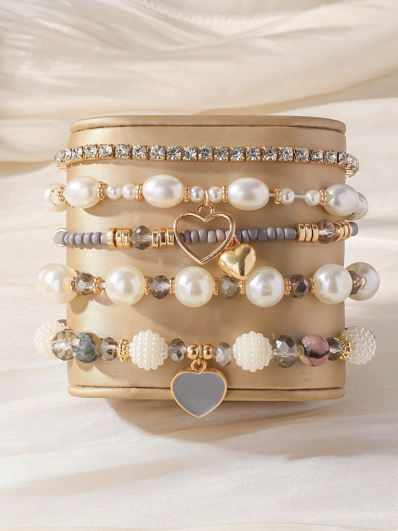Evelyn – Chic Pearl and Crystal Beaded Bracelet Set