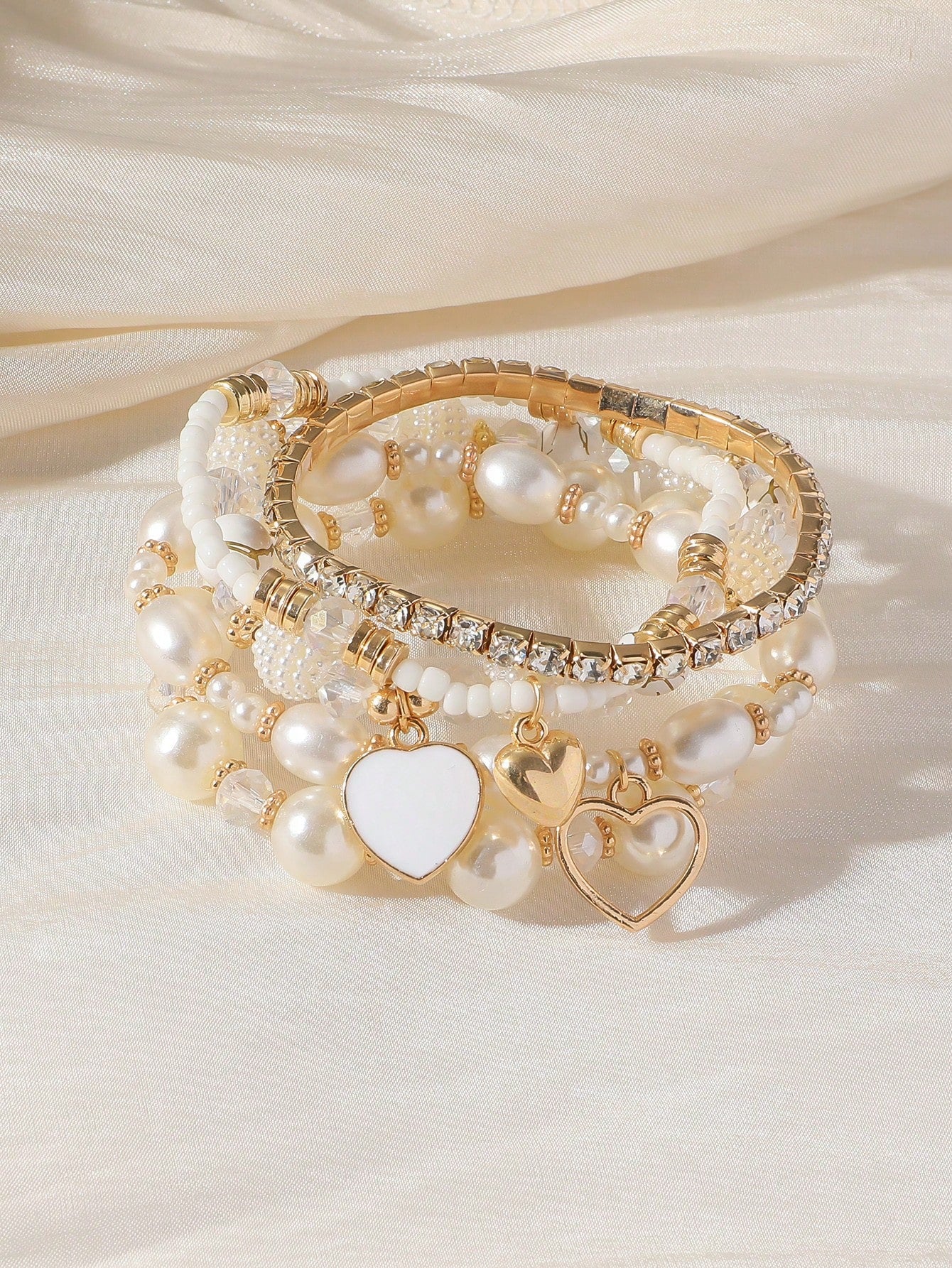 Evelyn – Chic Pearl and Crystal Beaded Bracelet Set
