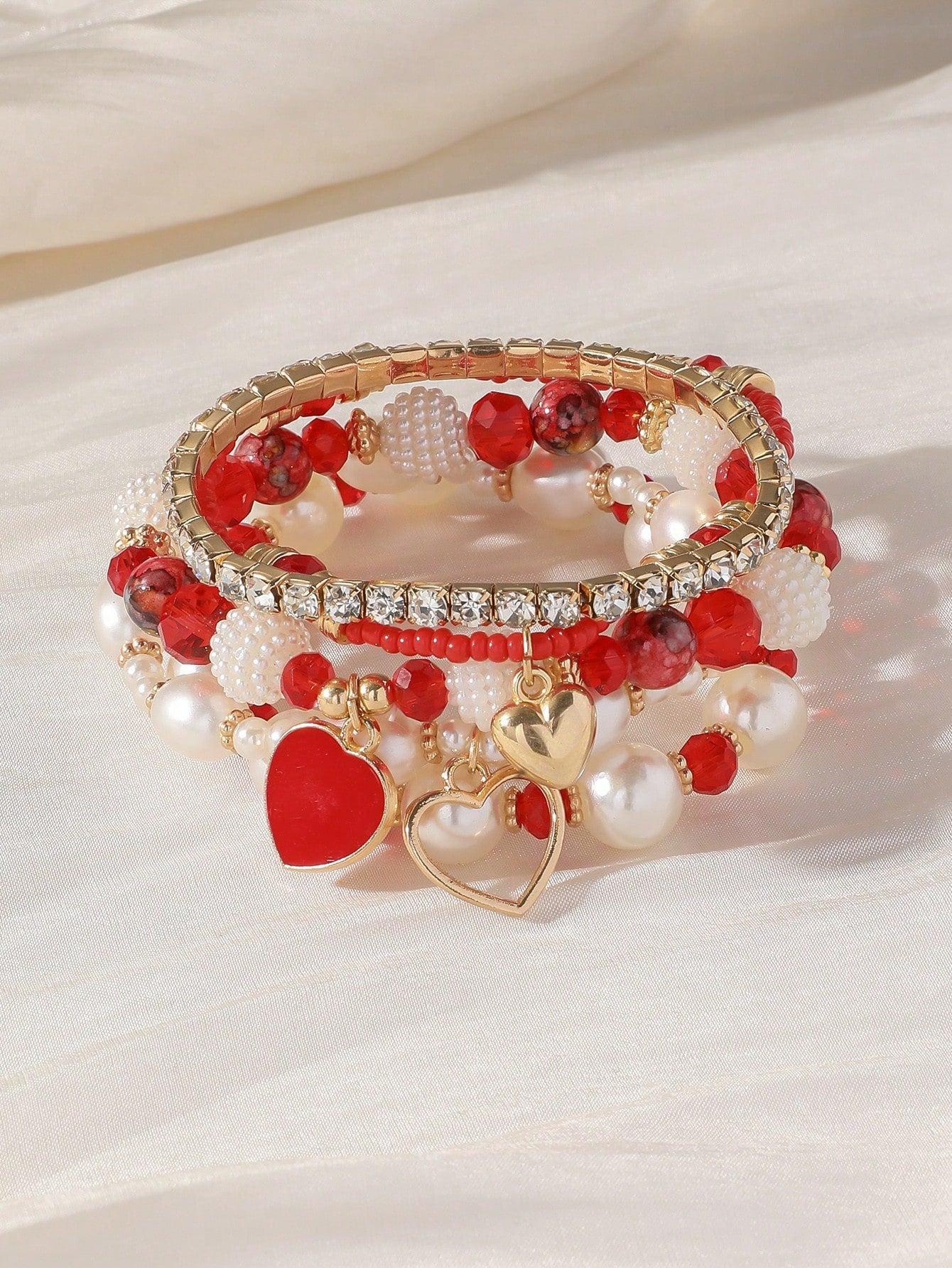 Evelyn – Chic Pearl and Crystal Beaded Bracelet Set