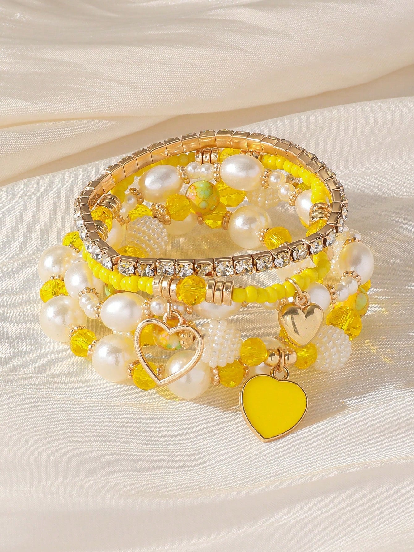 Evelyn – Chic Pearl and Crystal Beaded Bracelet Set