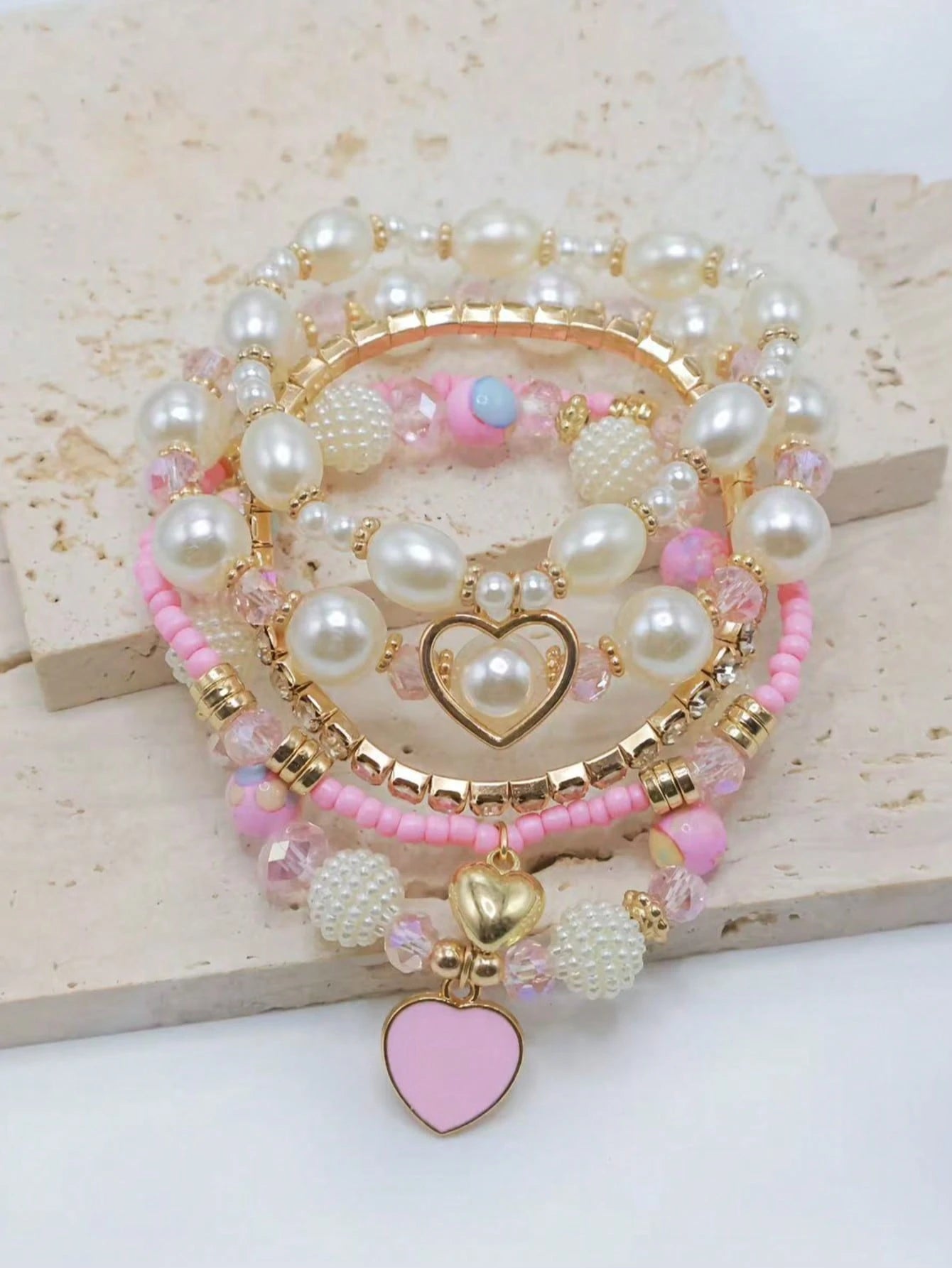 Evelyn – Chic Pearl and Crystal Beaded Bracelet Set