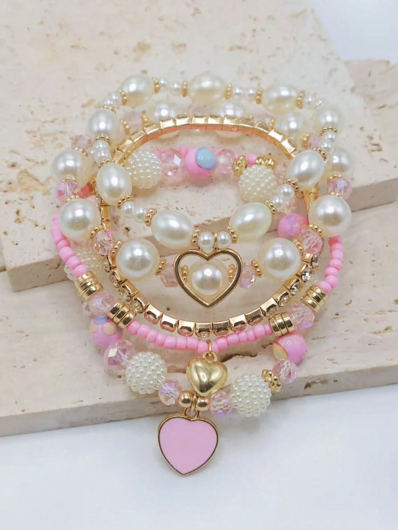 Evelyn – Chic Pearl and Crystal Beaded Bracelet Set