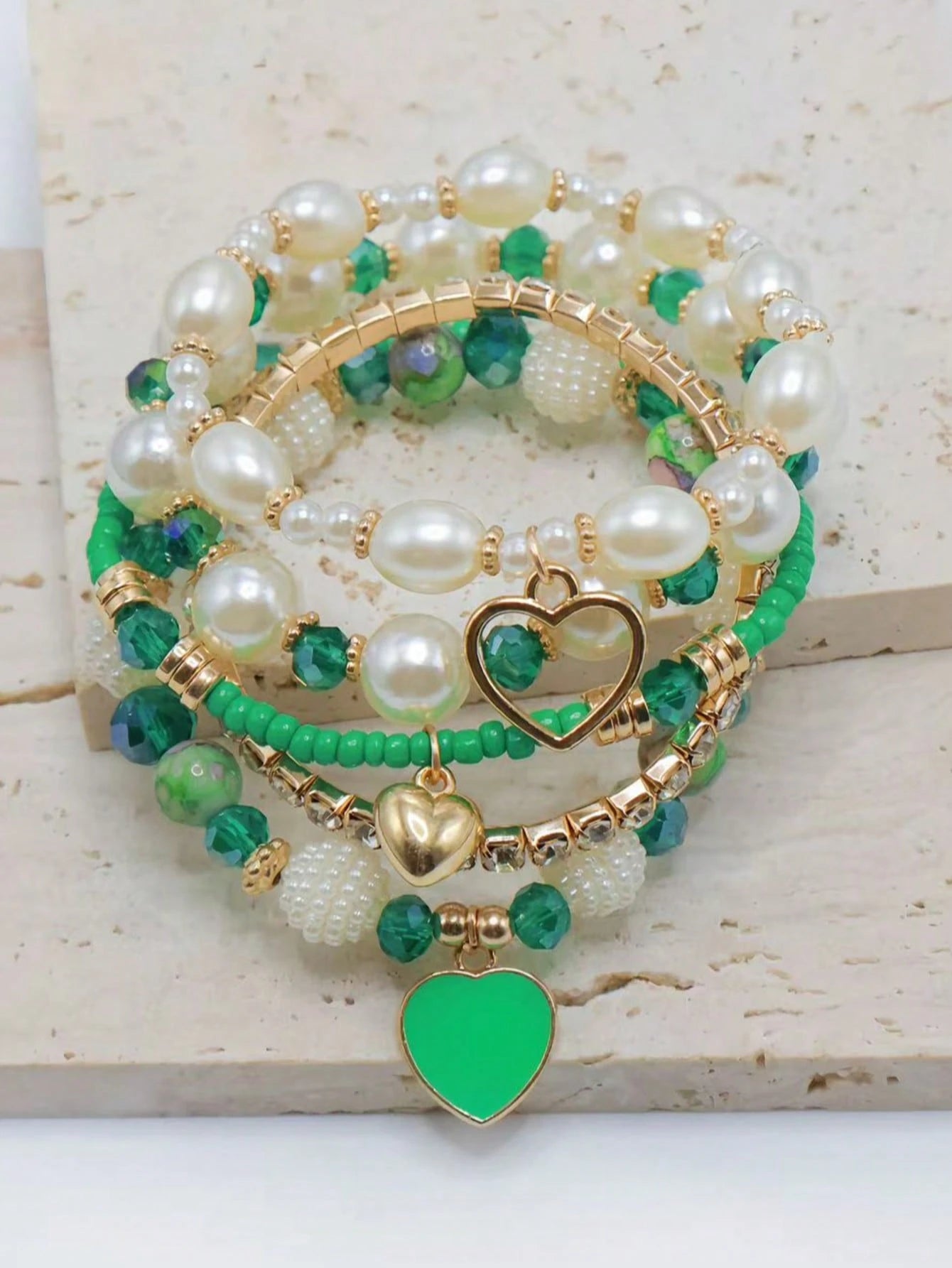 Evelyn – Chic Pearl and Crystal Beaded Bracelet Set