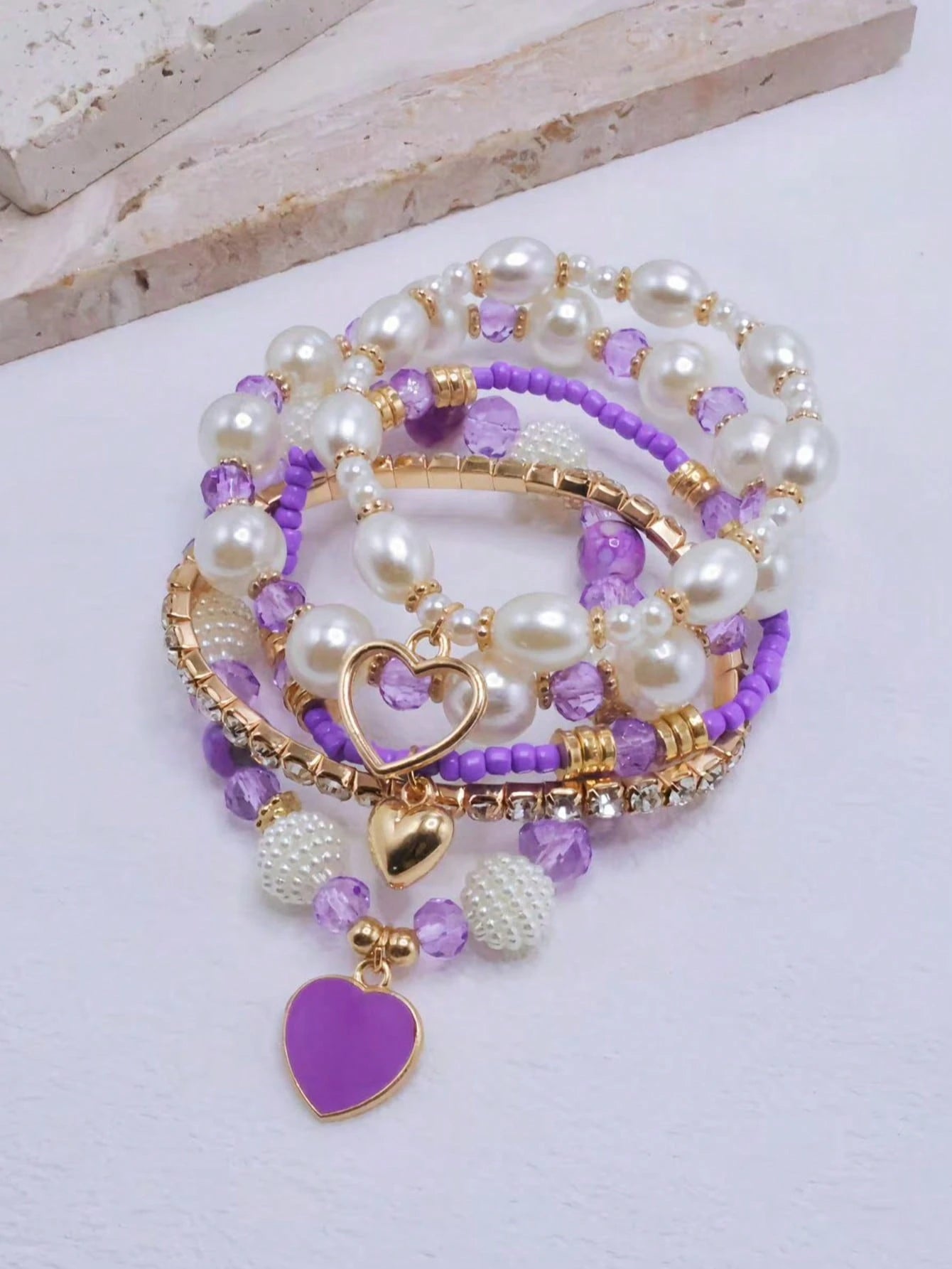 Evelyn – Chic Pearl and Crystal Beaded Bracelet Set