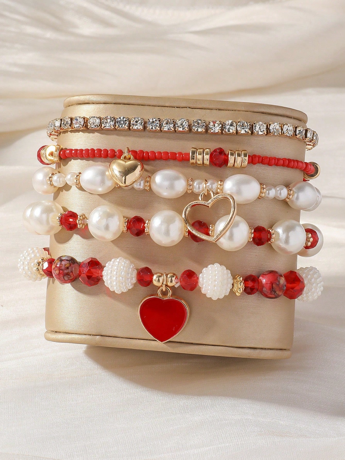 Evelyn – Chic Pearl and Crystal Beaded Bracelet Set