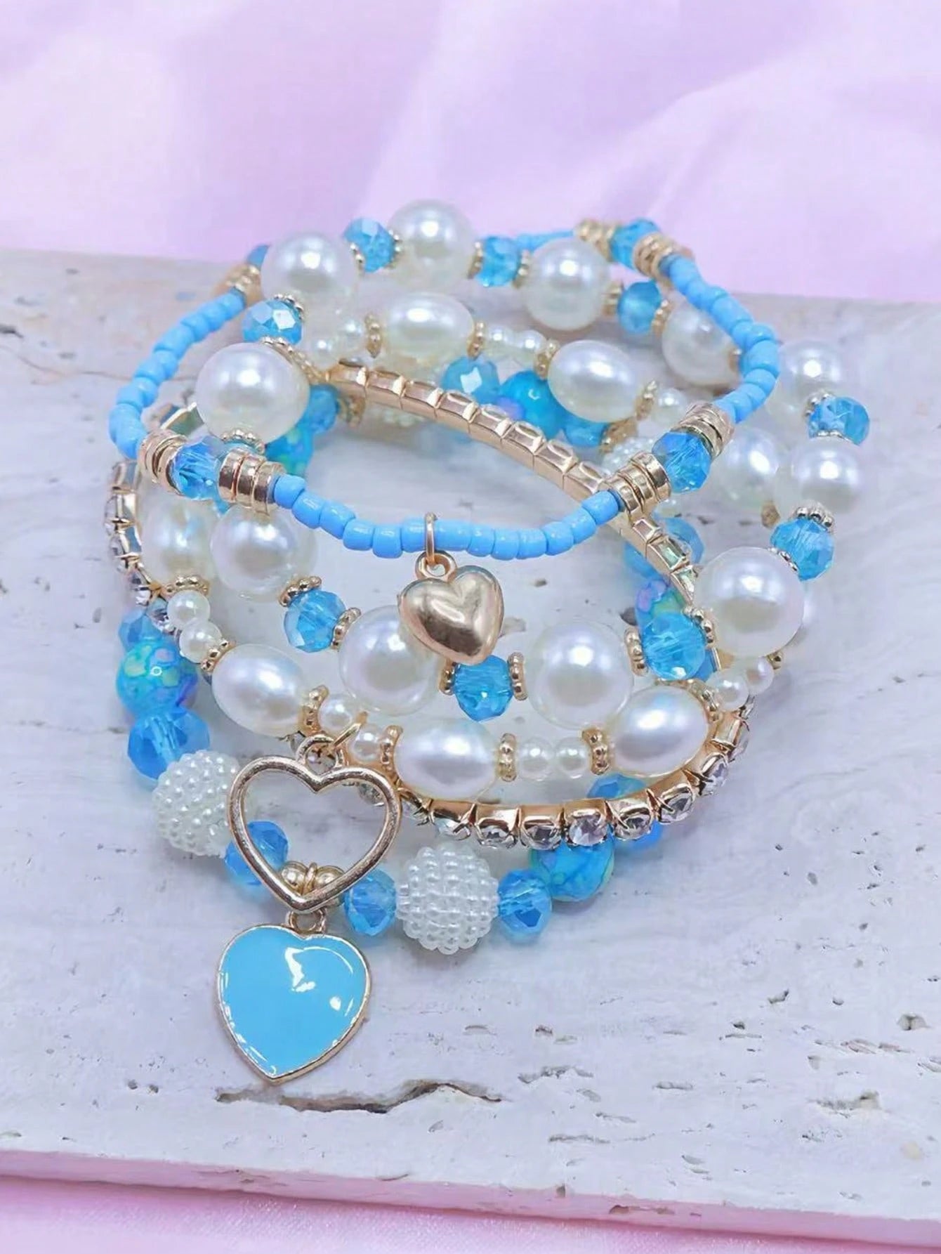 Evelyn – Chic Pearl and Crystal Beaded Bracelet Set