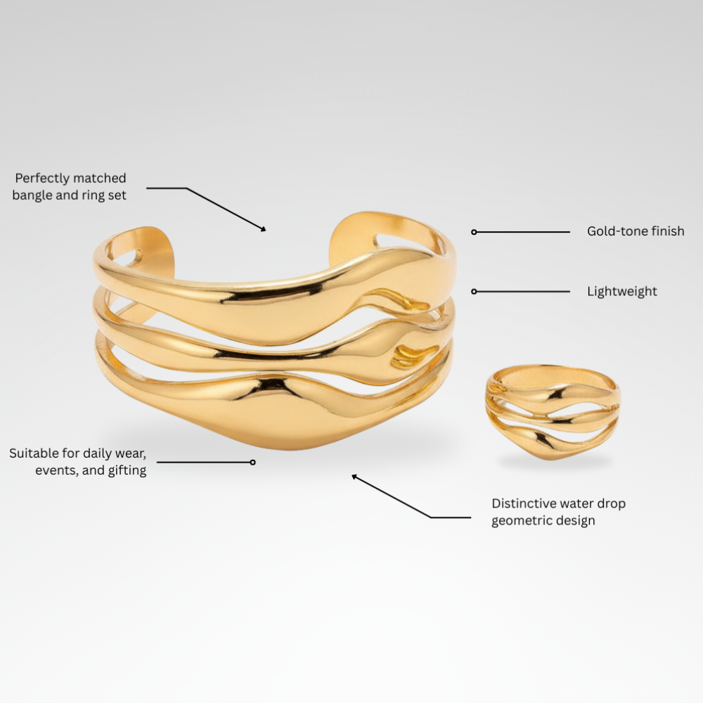 Evelyn – Statement Water Drop Bangle & Ring Set