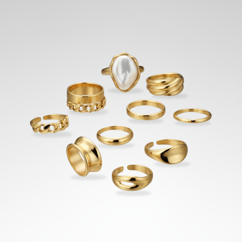 Evelyn – Boho Geometric Gold Ring Set