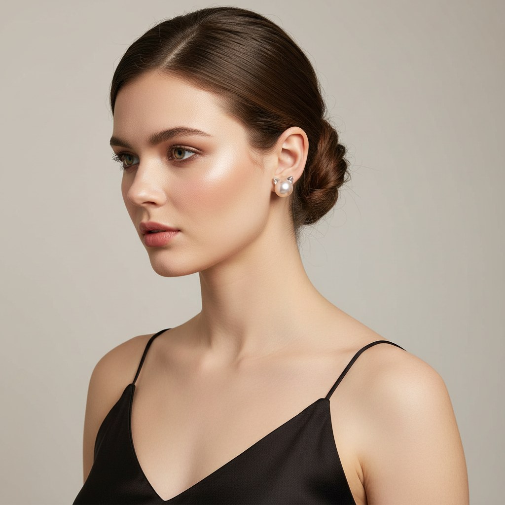 Evelyn – Sterling Silver Cat Pearl Earrings for Cat Moms