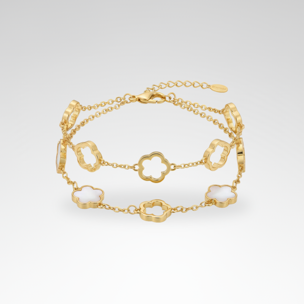 Evelyn – Elegant Black & White Clover Bracelet Set