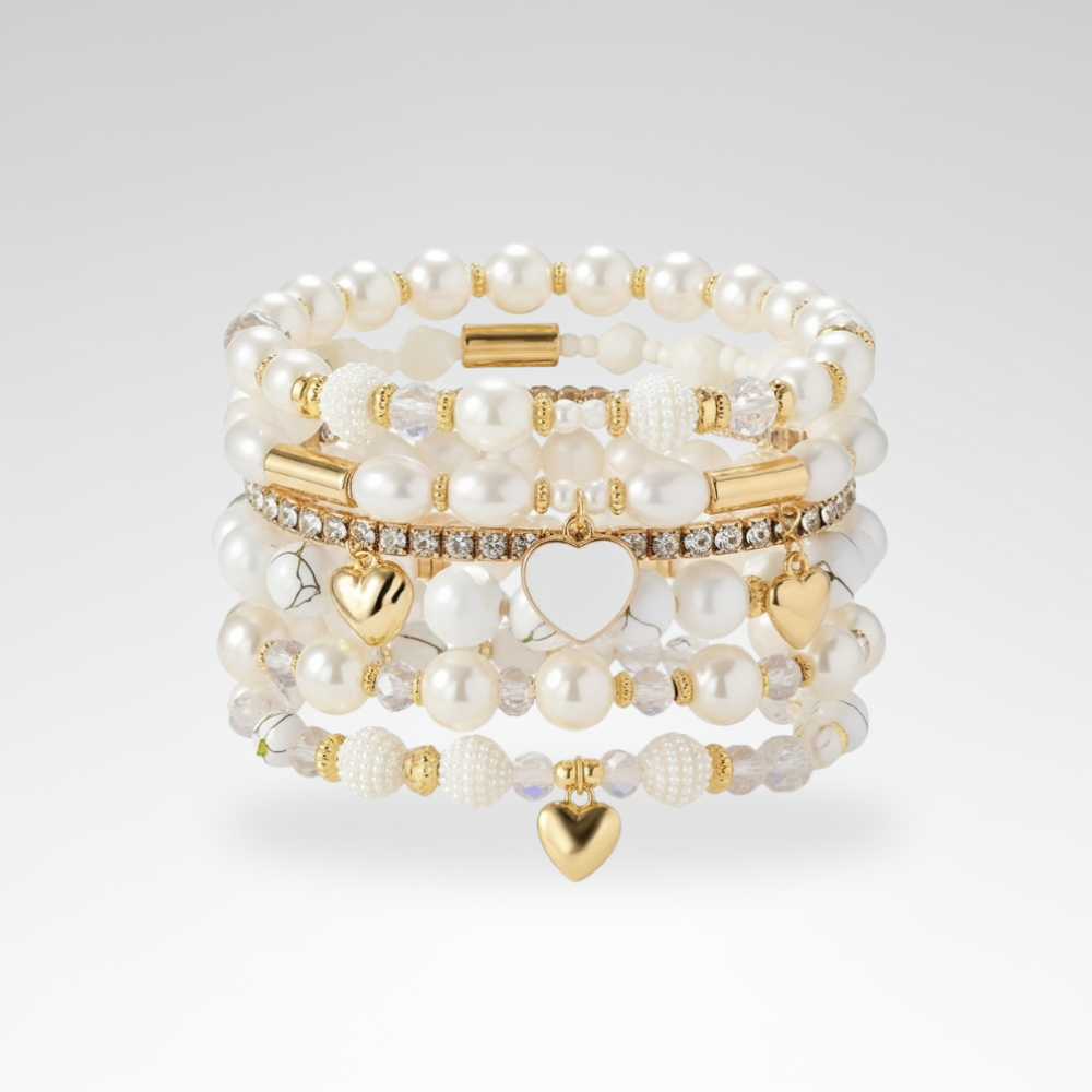 Evelyn – Chic Pearl and Crystal Beaded Bracelet Set