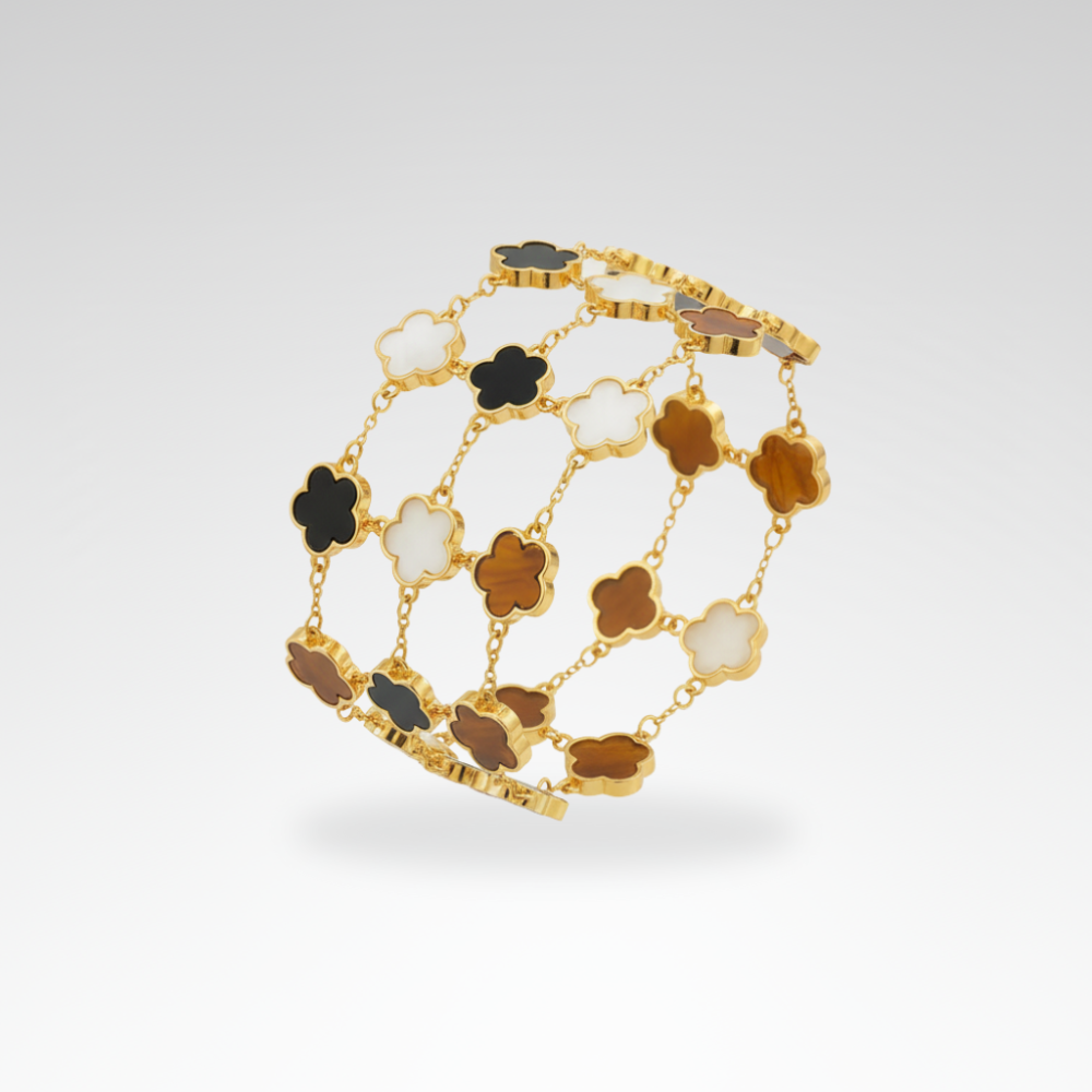 Evelyn – Elegant Black & White Clover Bracelet Set