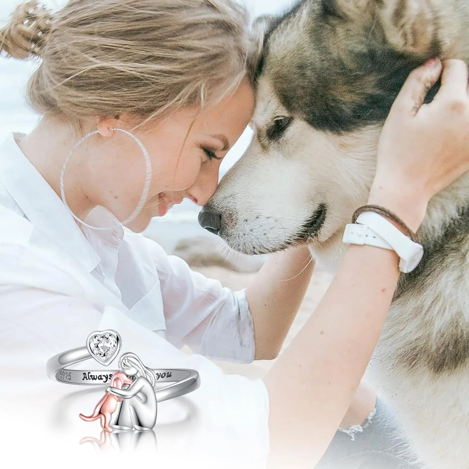 Evelyn – Sterling Silver Adjustable Dog Ring with Gemstone Accent