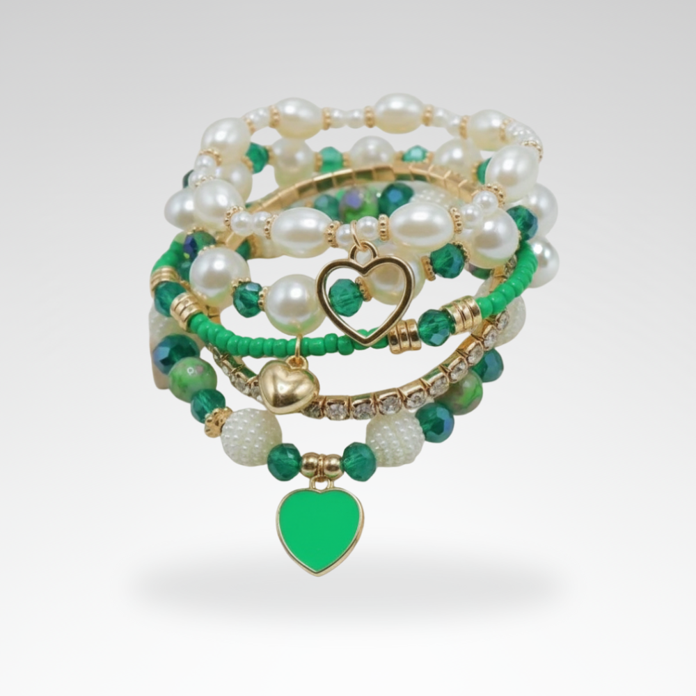 Evelyn – Chic Pearl and Crystal Beaded Bracelet Set