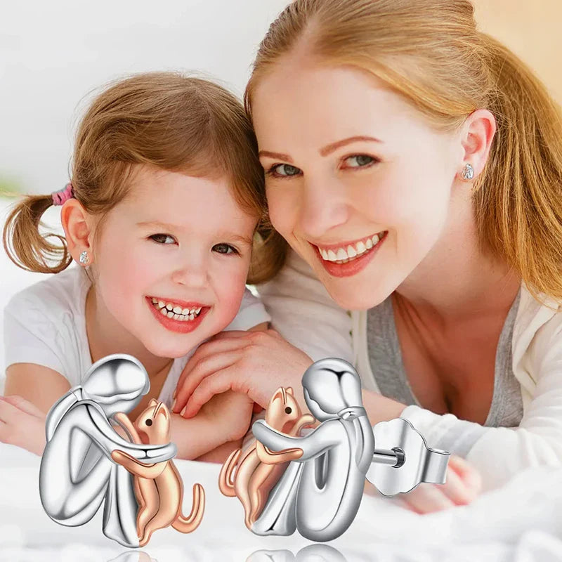 Evelyn – Lightweight Two-Tone Cat Hug Earrings for Cat Moms