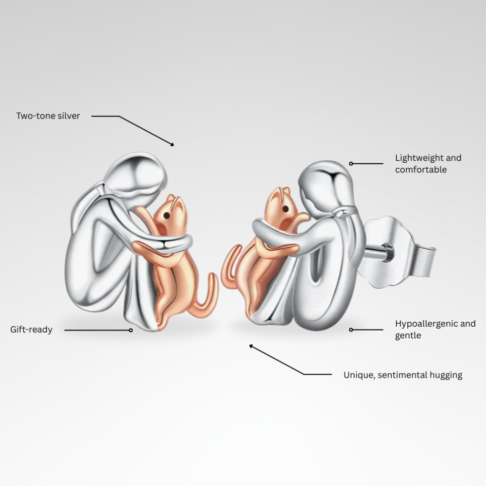 Evelyn – Lightweight Two-Tone Cat Hug Earrings for Cat Moms