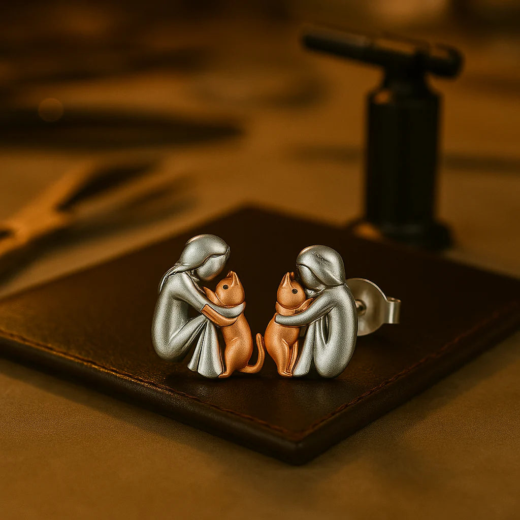 Evelyn – Lightweight Two-Tone Cat Hug Earrings for Cat Moms