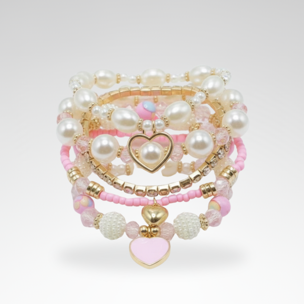 Evelyn – Chic Pearl and Crystal Beaded Bracelet Set
