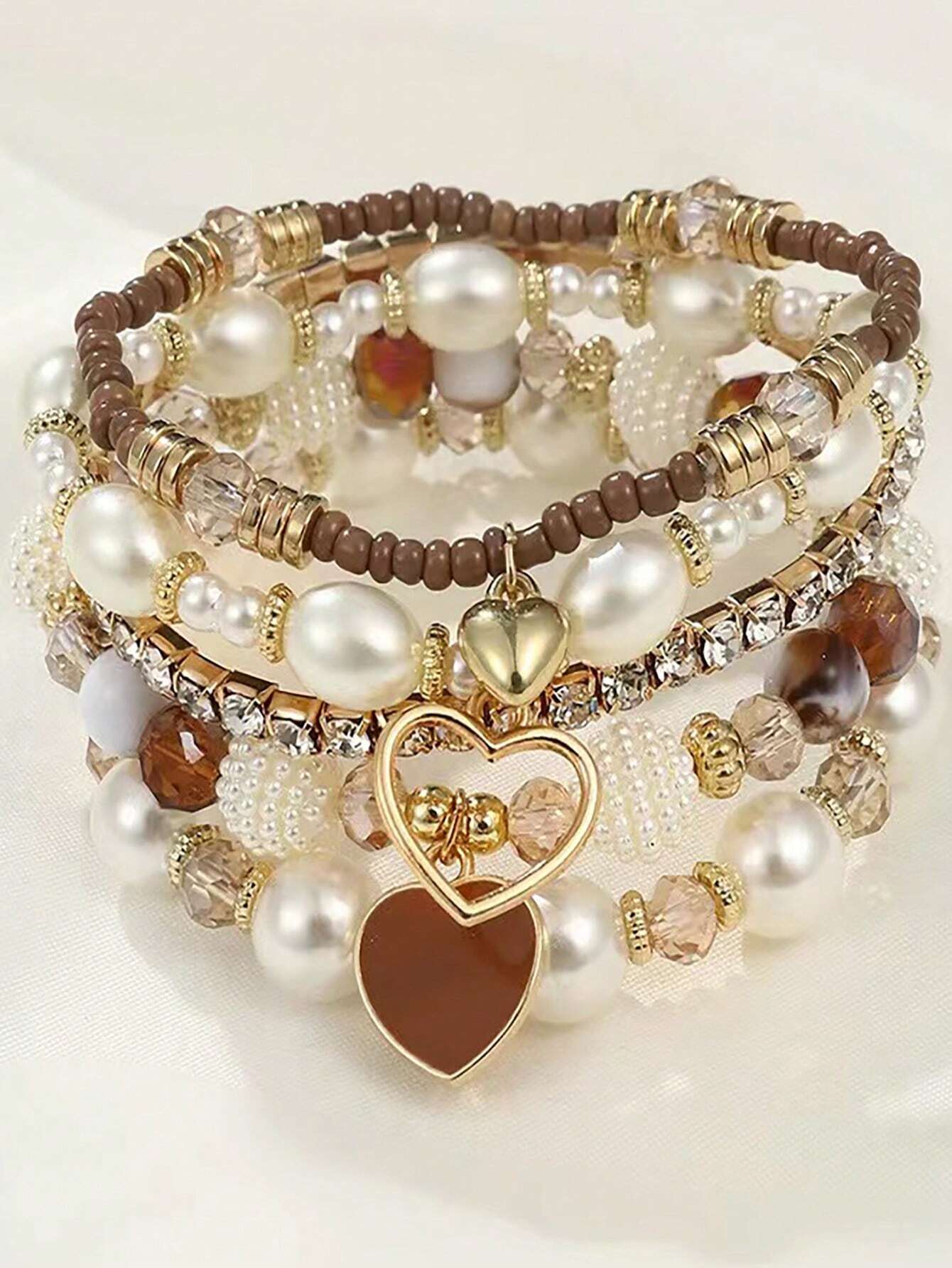 Evelyn – Chic Pearl and Crystal Beaded Bracelet Set