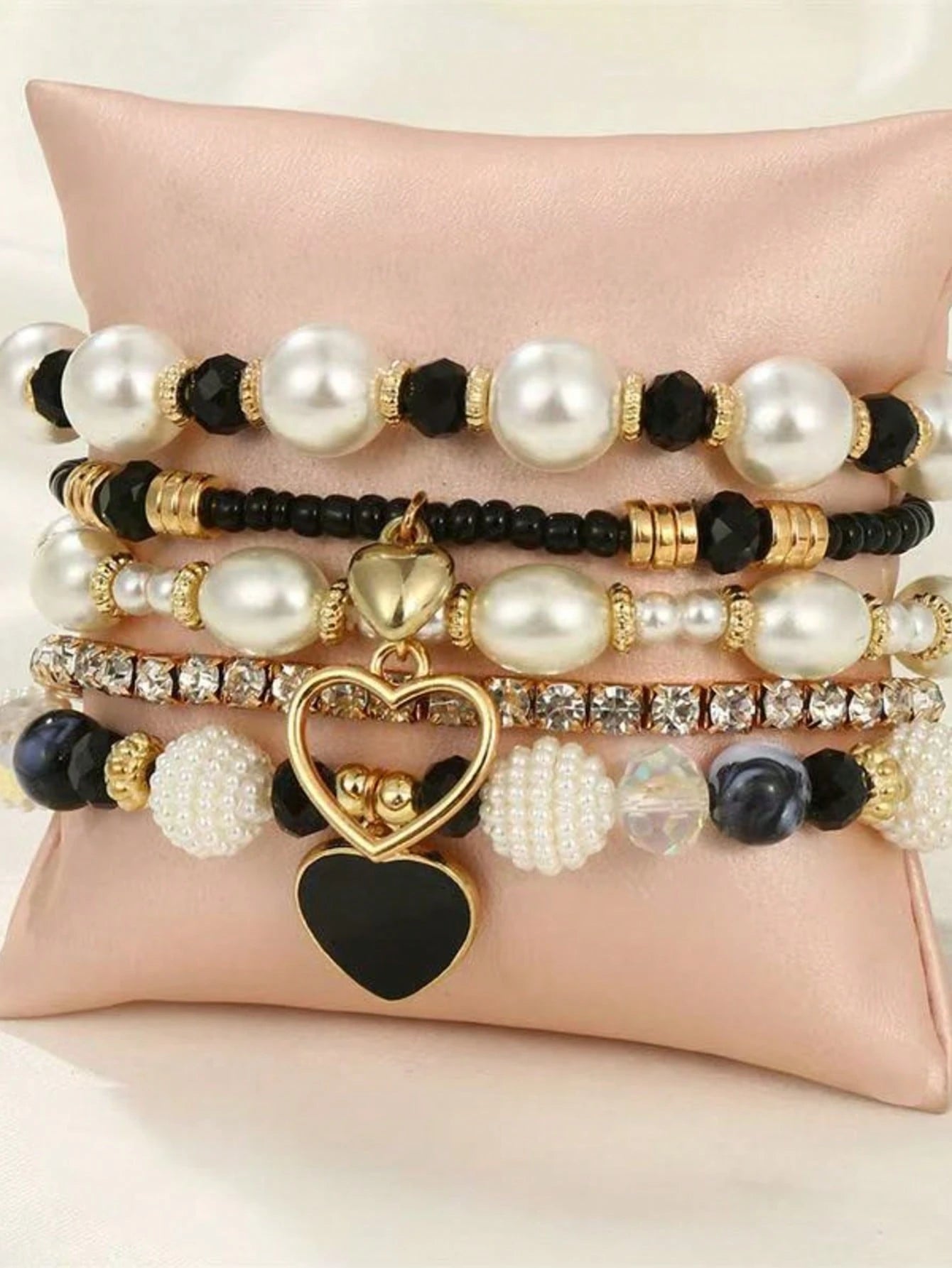 Evelyn – Chic Pearl and Crystal Beaded Bracelet Set