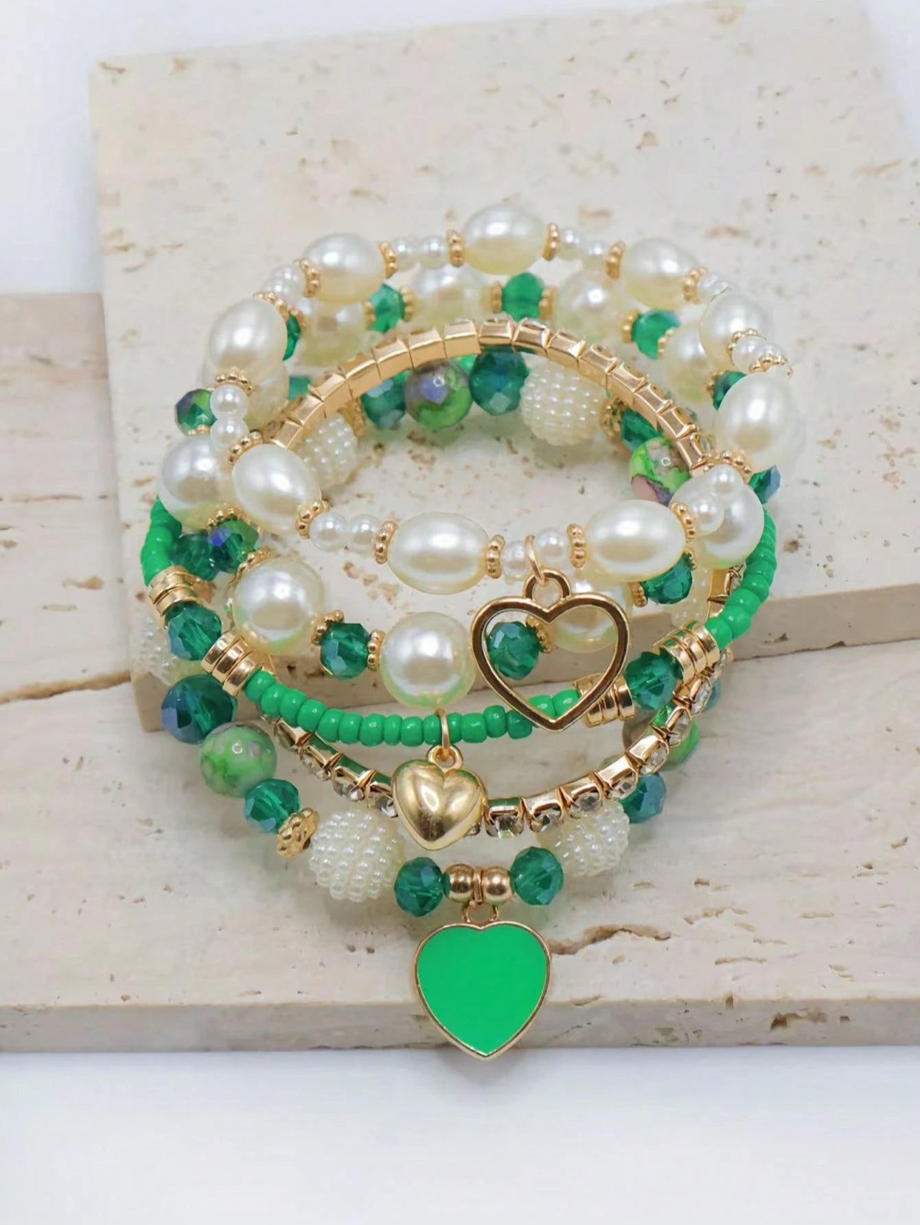 Evelyn – Chic Pearl and Crystal Beaded Bracelet Set