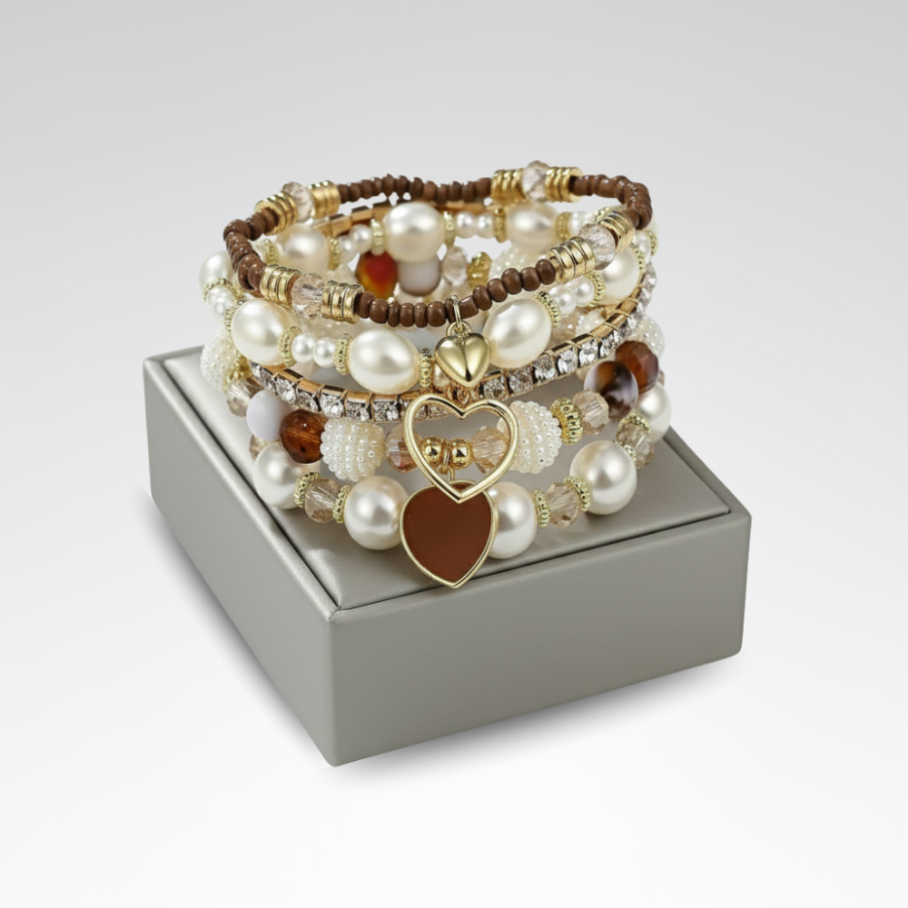 Evelyn – Chic Pearl and Crystal Beaded Bracelet Set