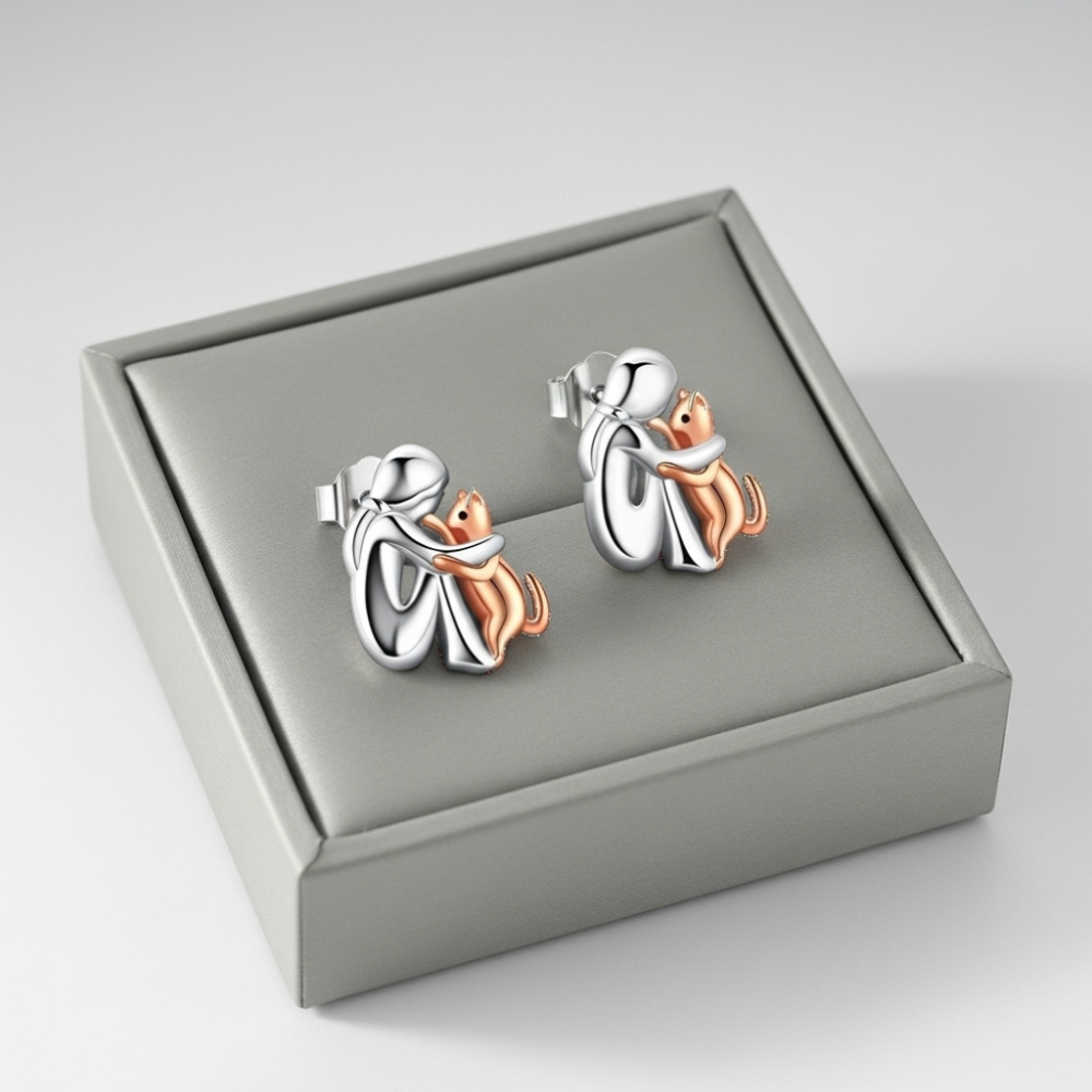 Evelyn – Lightweight Two-Tone Cat Hug Earrings for Cat Moms