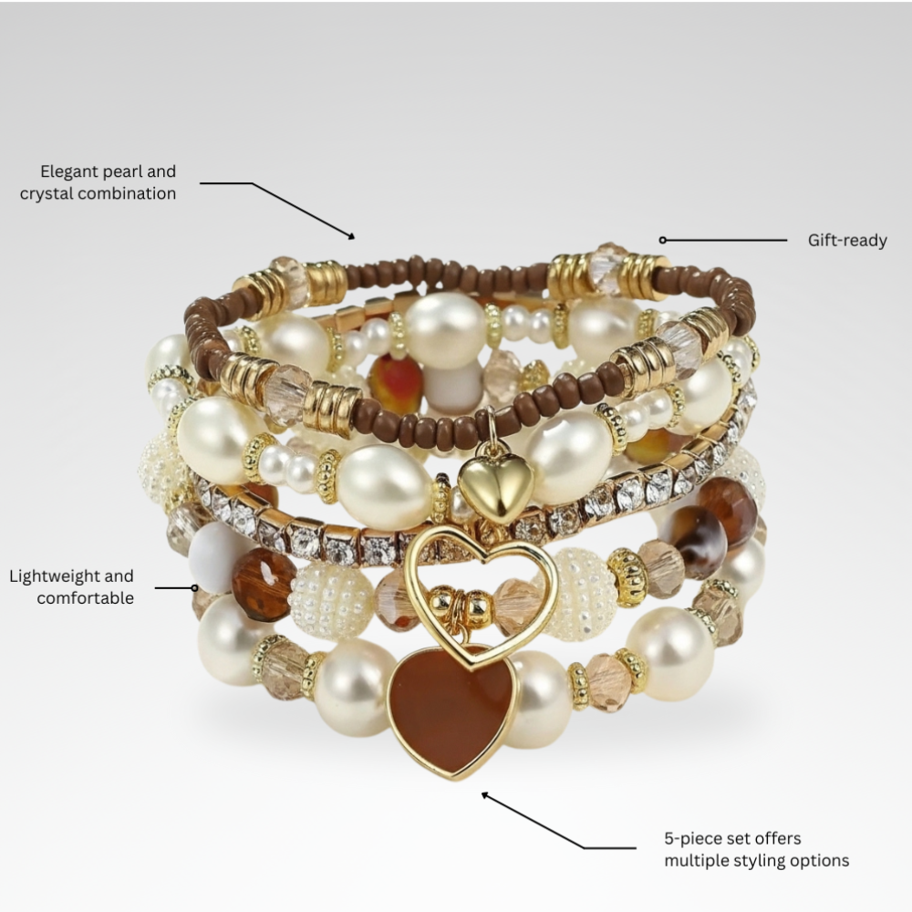 Evelyn – Chic Pearl and Crystal Beaded Bracelet Set