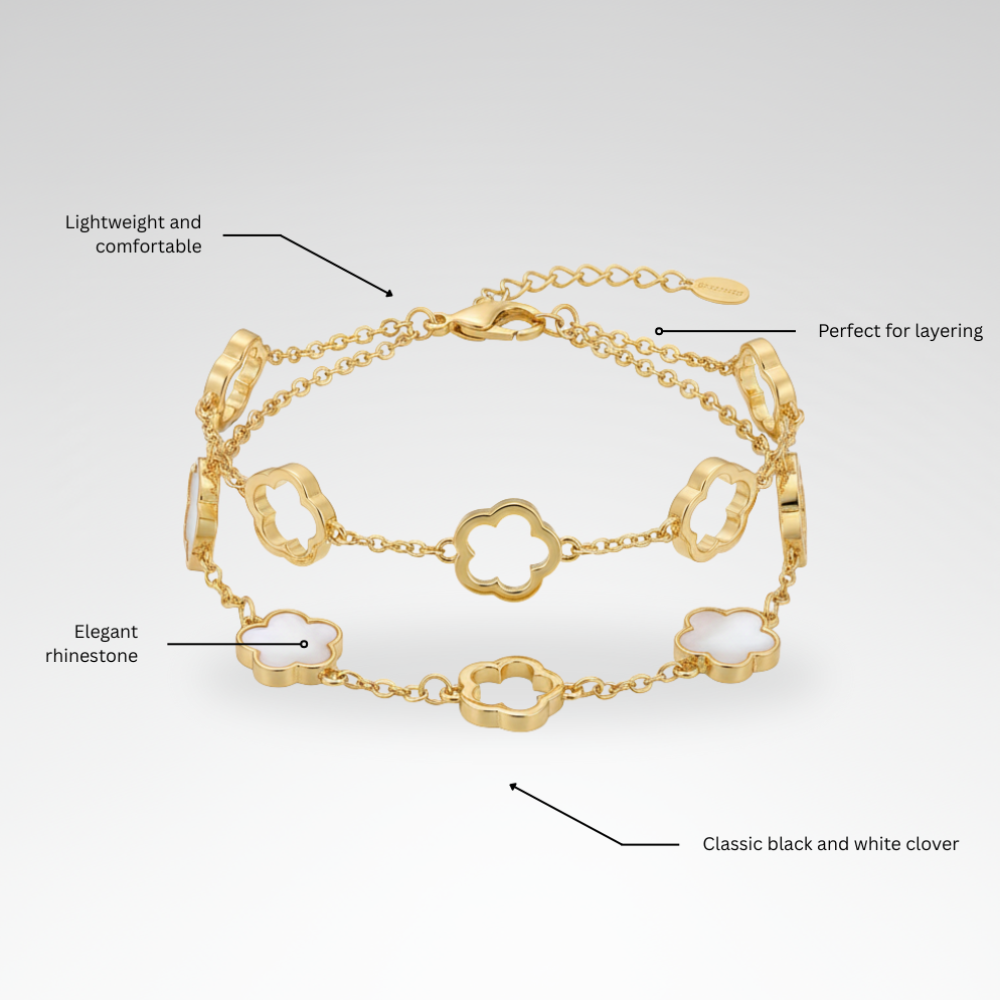 Evelyn – Elegant Black & White Clover Bracelet Set