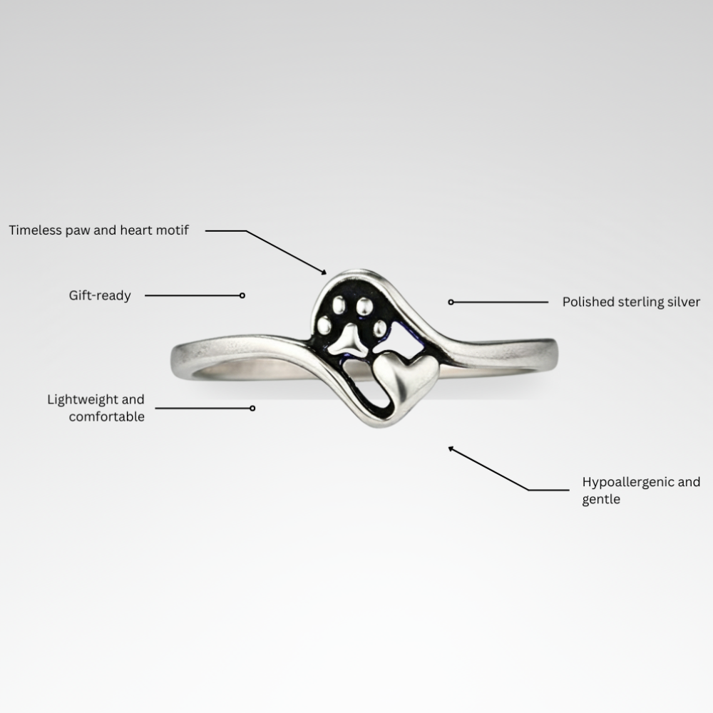 Evelyn – Classic Sterling Silver Heart Paw Ring