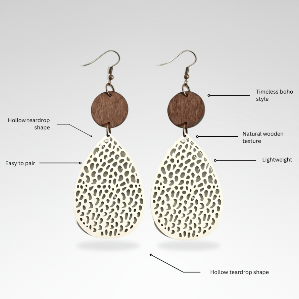 Evelyn – Hollow Teardrop Wooden Earrings