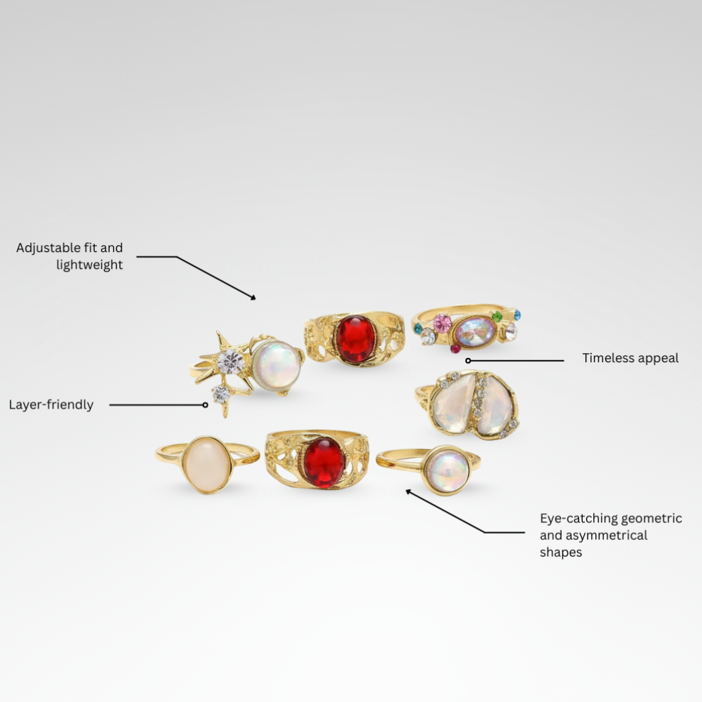 Evelyn – Boho Geometric Gold Ring Set