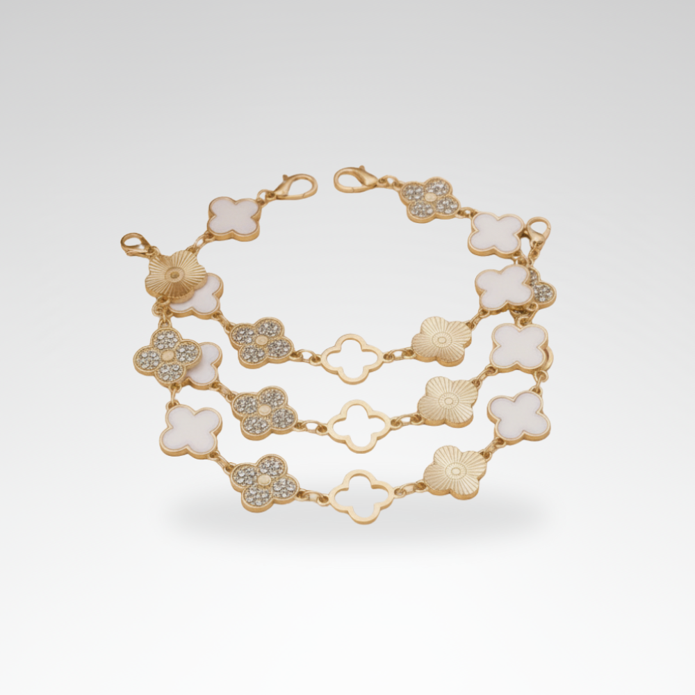 Evelyn – Elegant Black & White Clover Bracelet Set