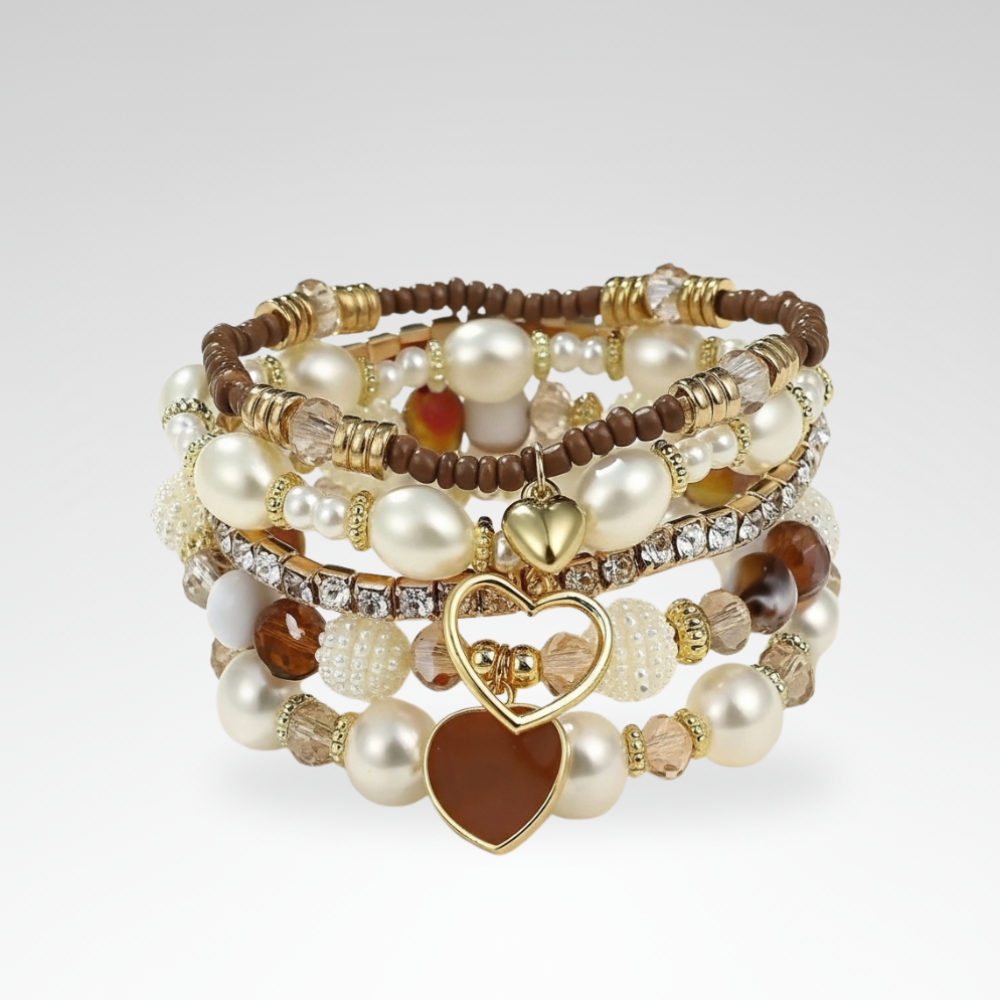 Evelyn – Chic Pearl and Crystal Beaded Bracelet Set