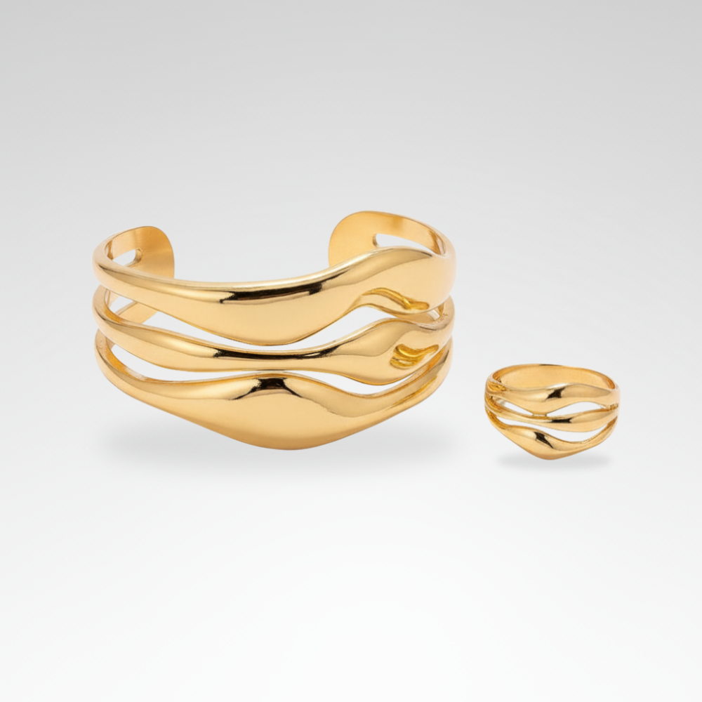 Evelyn – Statement Water Drop Bangle & Ring Set