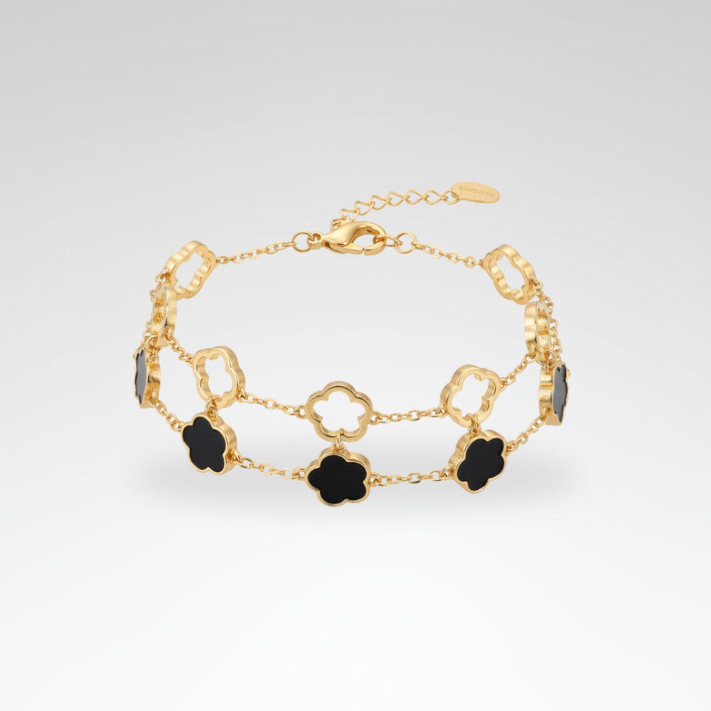 Evelyn – Elegant Black & White Clover Bracelet Set