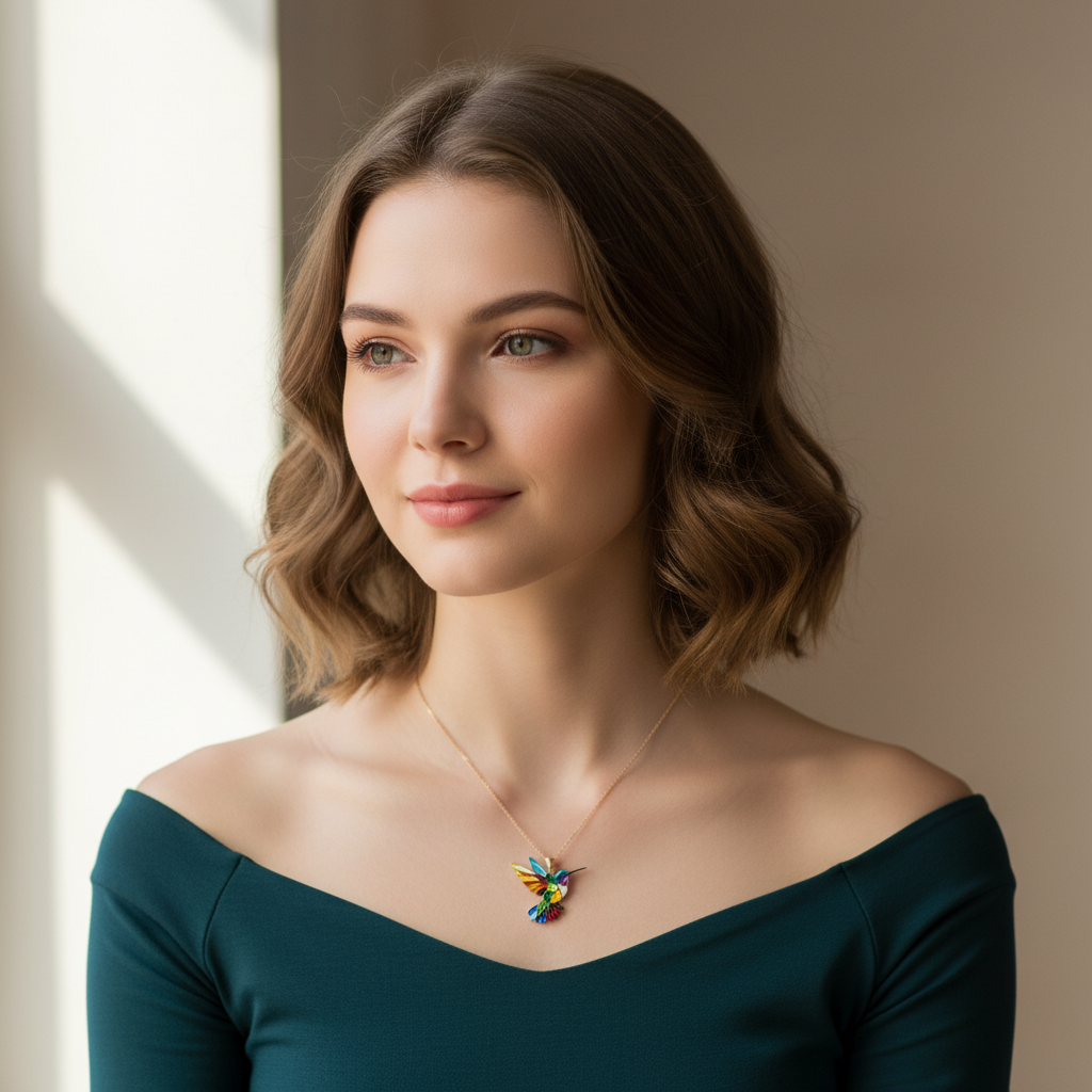 Evelyn – Colorful Artistic Hummingbird Necklace