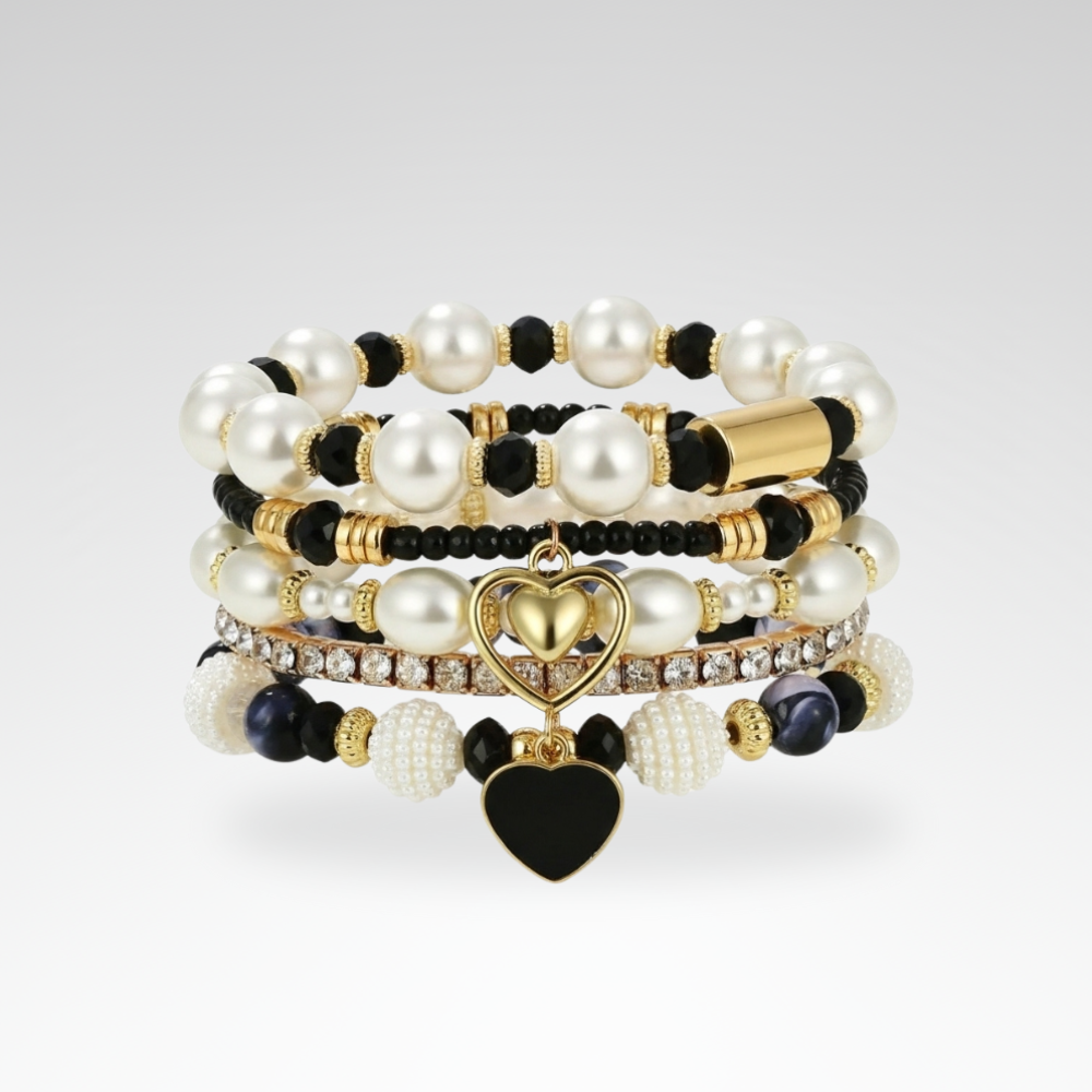 Evelyn – Chic Pearl and Crystal Beaded Bracelet Set