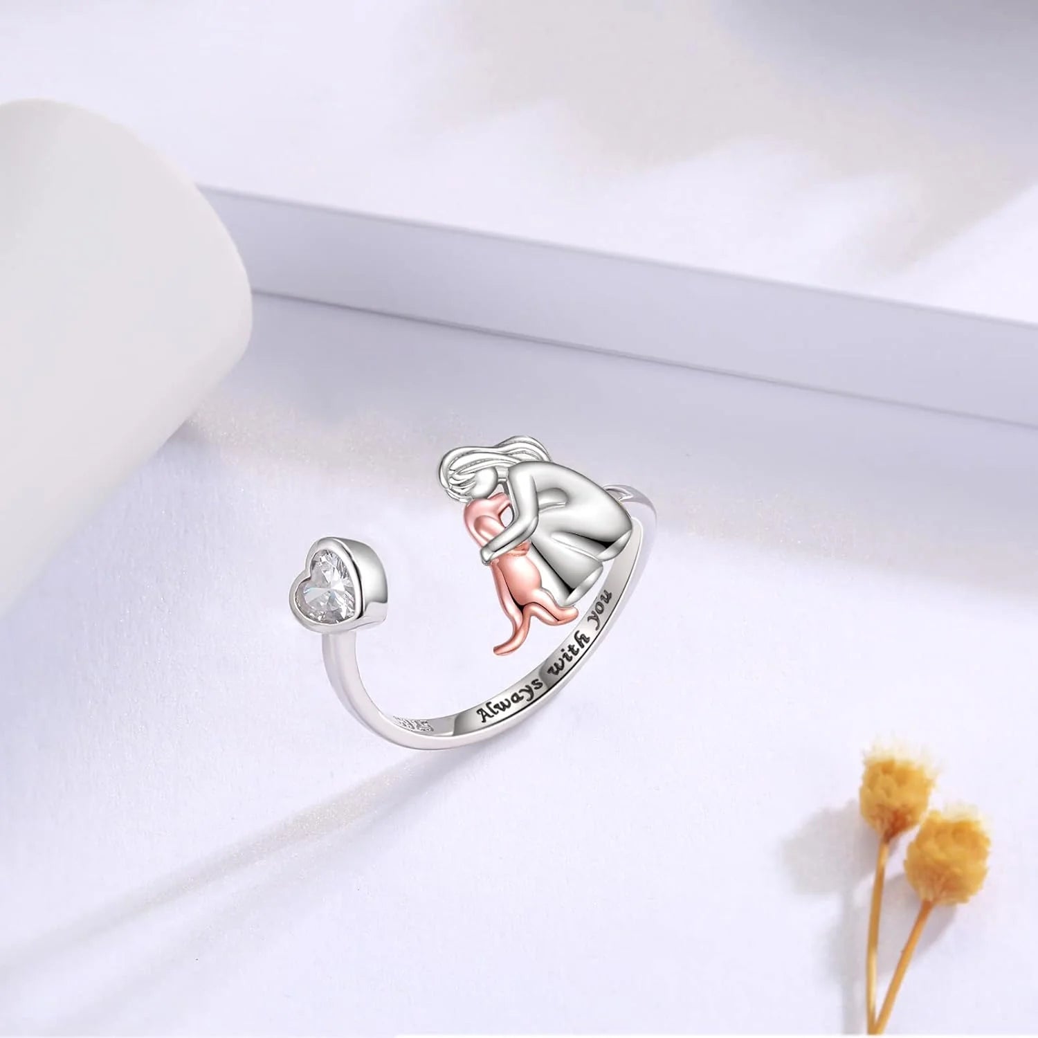 Evelyn – Sterling Silver Adjustable Dog Ring with Gemstone Accent