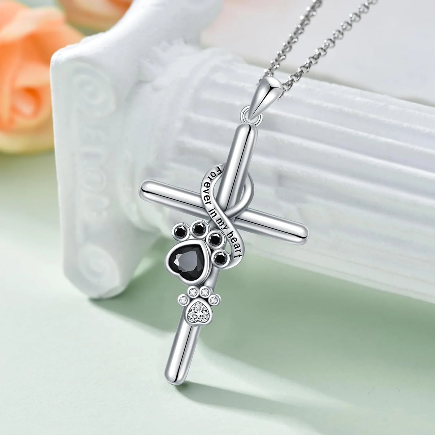 Evelyn – Paw & Cross Symbol Necklace for Pet Lovers