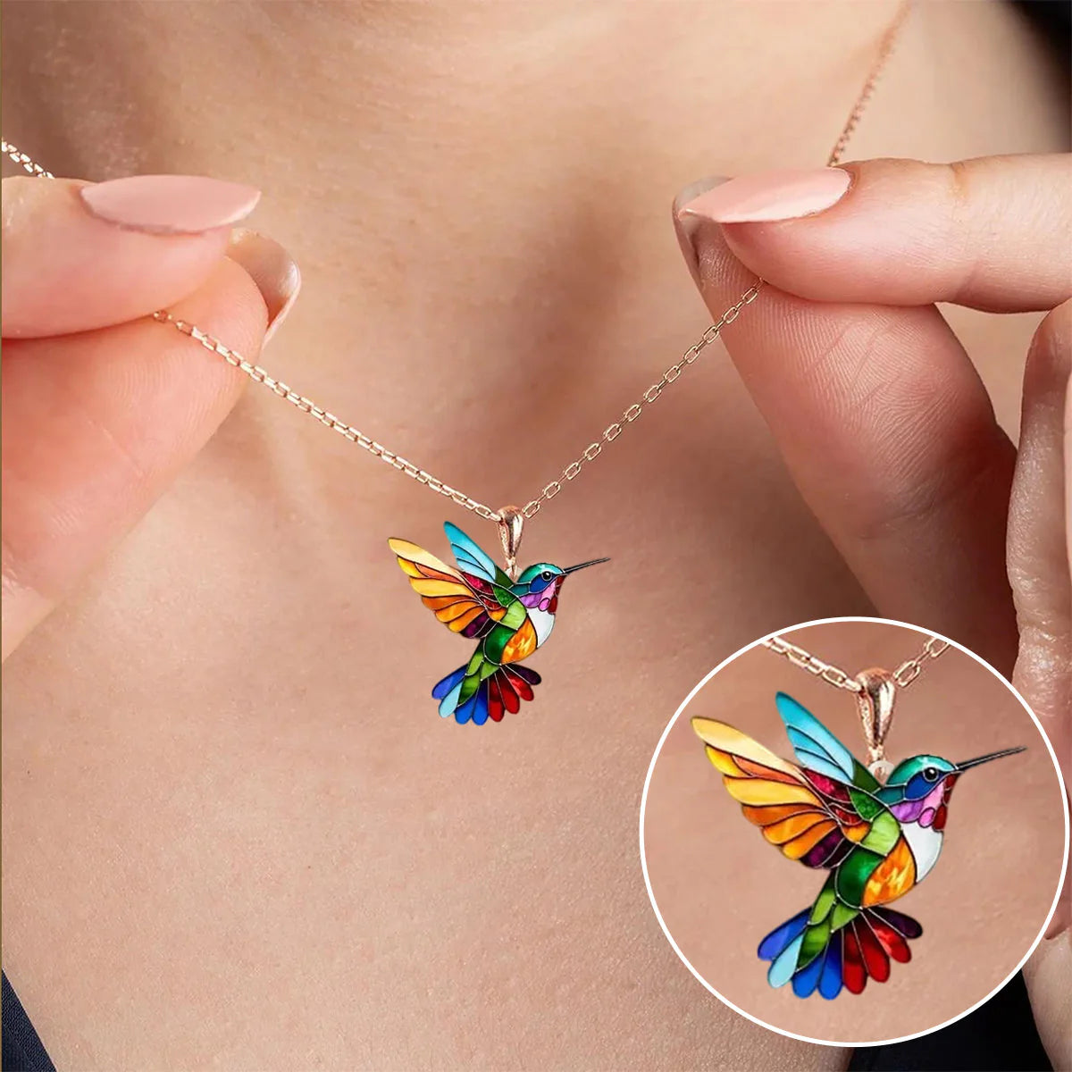 Evelyn – Colorful Artistic Hummingbird Necklace