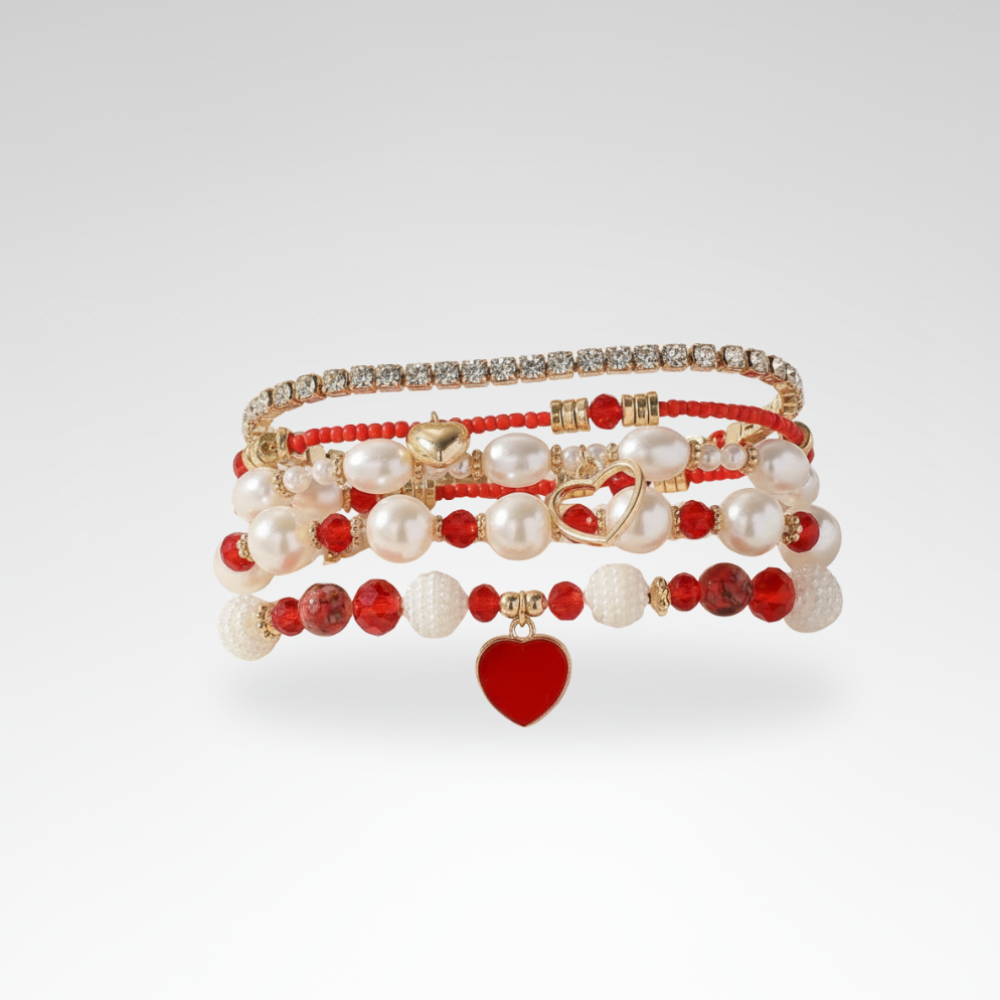 Evelyn – Chic Pearl and Crystal Beaded Bracelet Set